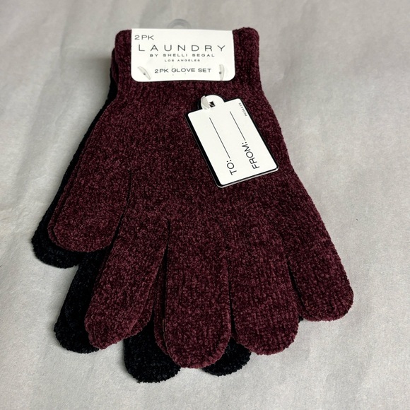 New Laundry Gloves 2 Pairs Set Women’s Maroon & Black Knit Casual Winter Preppy - Picture 2 of 12